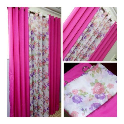 Ensemble de Rideaux de Maison Rose Fushia 3 Pièces